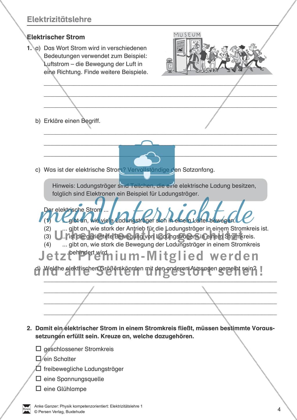 Elektrizitätslehre: Grundlagen des elektrischen Stroms, Stromkreise, elektrischer Strom in Natur und Umwelt. Mit Aufgaben und Lösungen. Preview 1