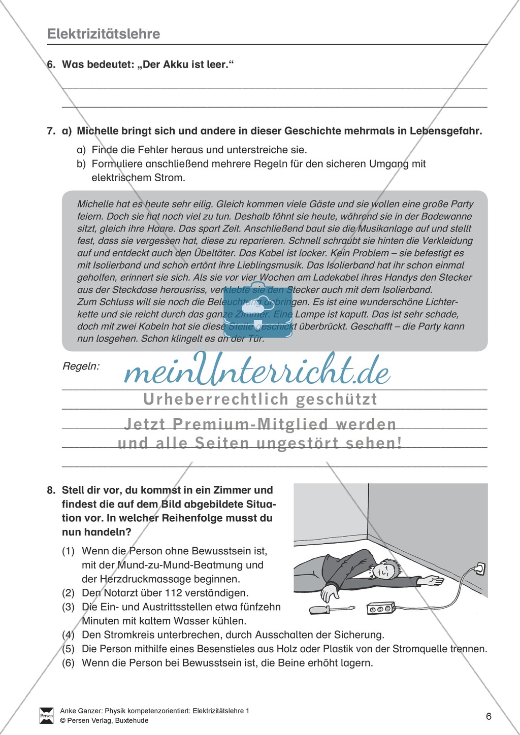 Elektrizitätslehre: Grundlagen des elektrischen Stroms, Stromkreise, elektrischer Strom in Natur und Umwelt. Mit Aufgaben und Lösungen. Preview 3