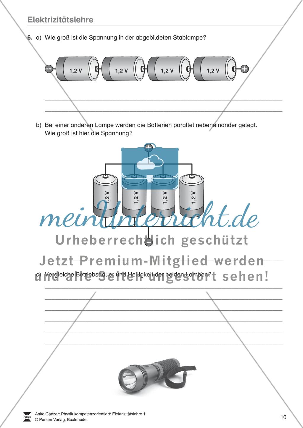 Elektrizitätslehre: Grundlagen des elektrischen Stroms, Stromkreise, elektrischer Strom in Natur und Umwelt. Mit Aufgaben und Lösungen. Preview 7