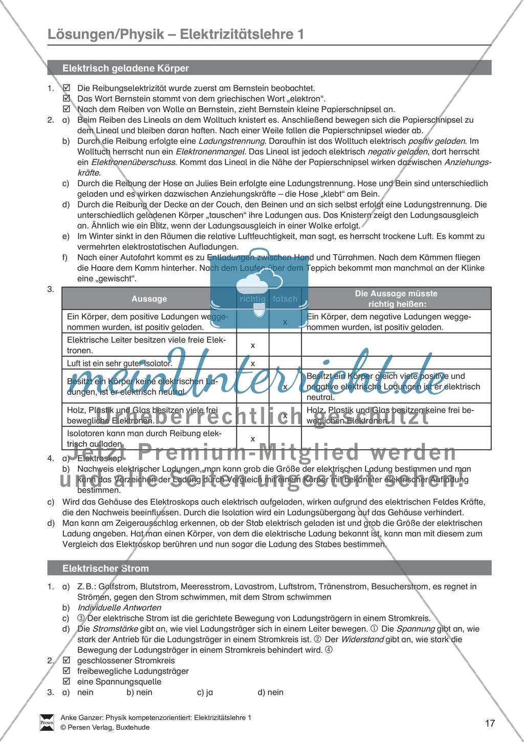 Elektrizitätslehre: Grundlagen des elektrischen Stroms, Stromkreise, elektrischer Strom in Natur und Umwelt. Mit Aufgaben und Lösungen. Preview 8