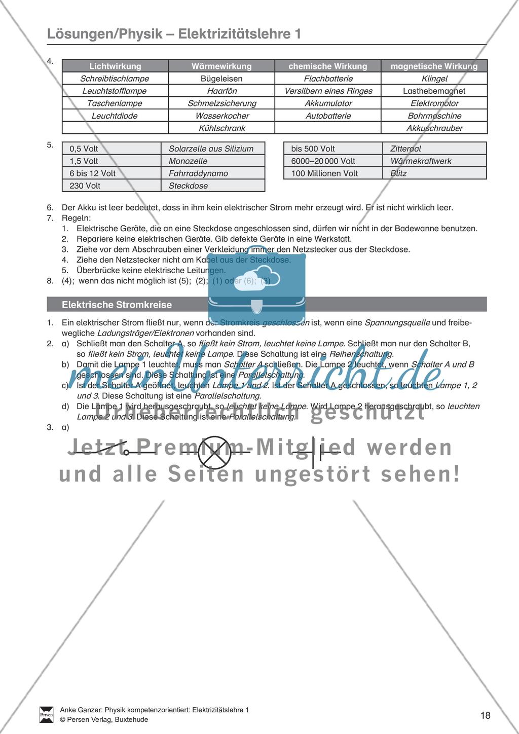 Elektrizitätslehre: Grundlagen des elektrischen Stroms, Stromkreise, elektrischer Strom in Natur und Umwelt. Mit Aufgaben und Lösungen. Preview 9