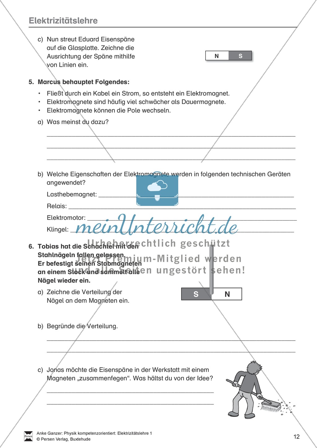 Elektrizitätslehre / Magnetismus: Magnetkräfte, Magnetfelder und die Geschichte des Kompasses. Mit Infotext, Aufgaben und Lösungen. Preview 2