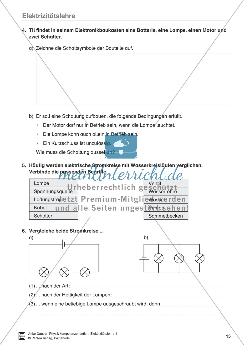 Elektrizitätslehre / Magnetismus: Test / Lernzielkontrolle zu Elektrostatik, elektrischen Storm und Stromkreisen und Magnetkräften und - feldern mit Lösungen. Preview 2