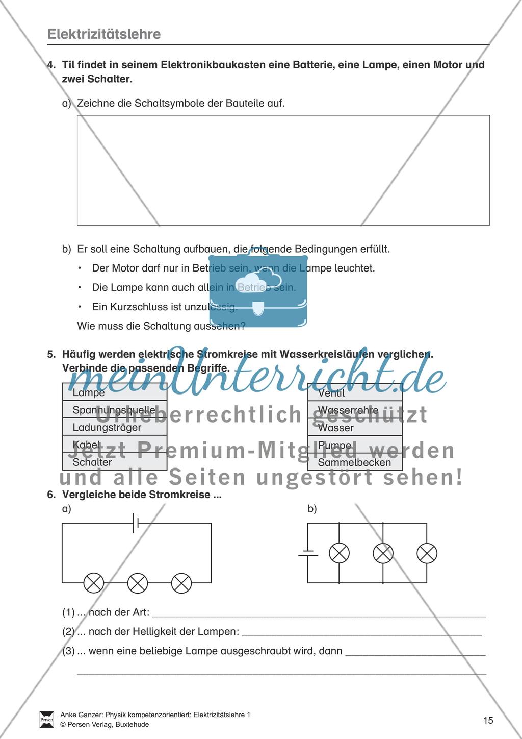 Elektrizitätslehre / Magnetismus: Test / Lernzielkontrolle zu Elektrostatik, elektrischen Storm und Stromkreisen und Magnetkräften und - feldern mit Lösungen. Preview 2
