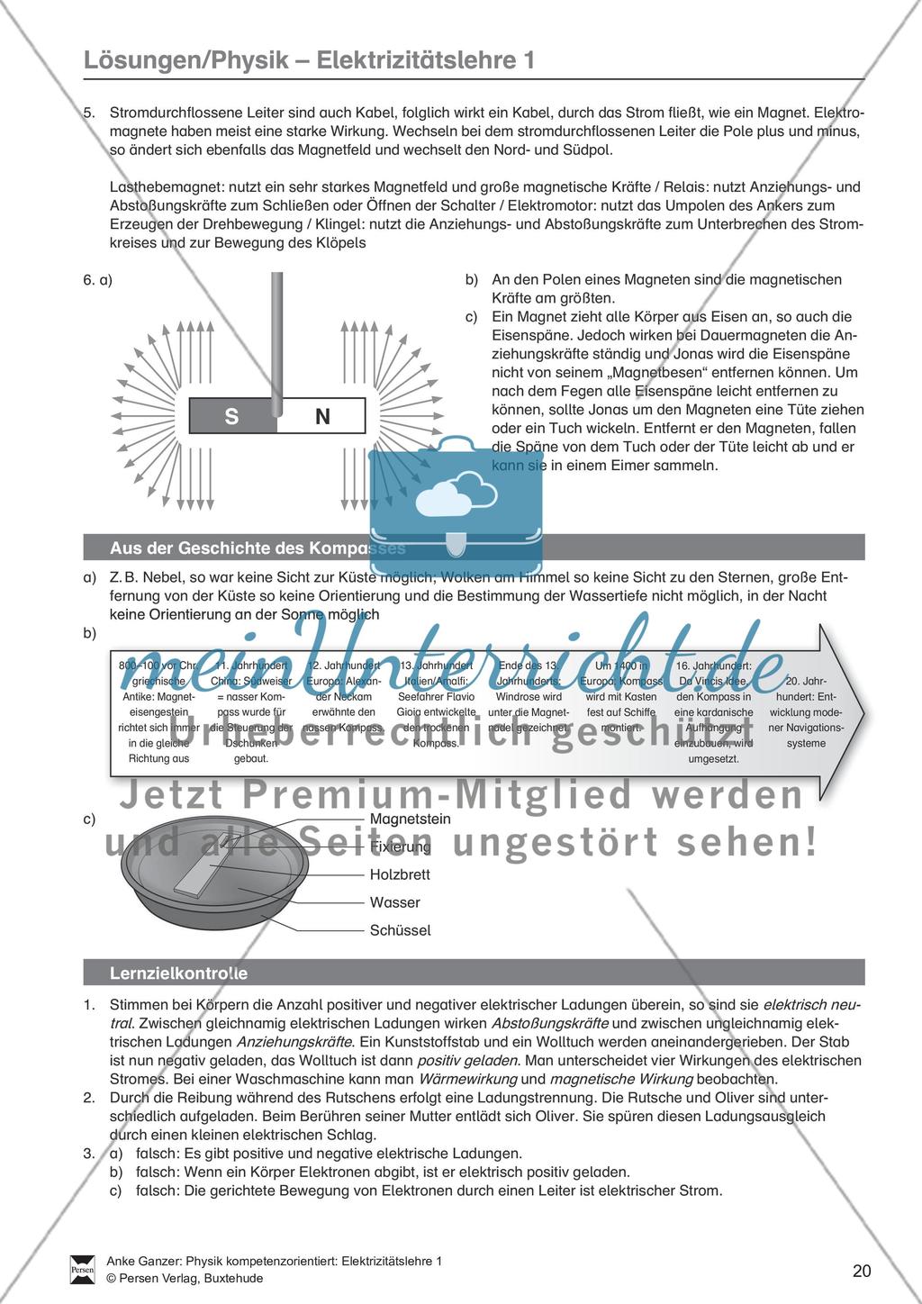 Elektrizitätslehre / Magnetismus: Test / Lernzielkontrolle zu Elektrostatik, elektrischen Storm und Stromkreisen und Magnetkräften und - feldern mit Lösungen. Preview 4