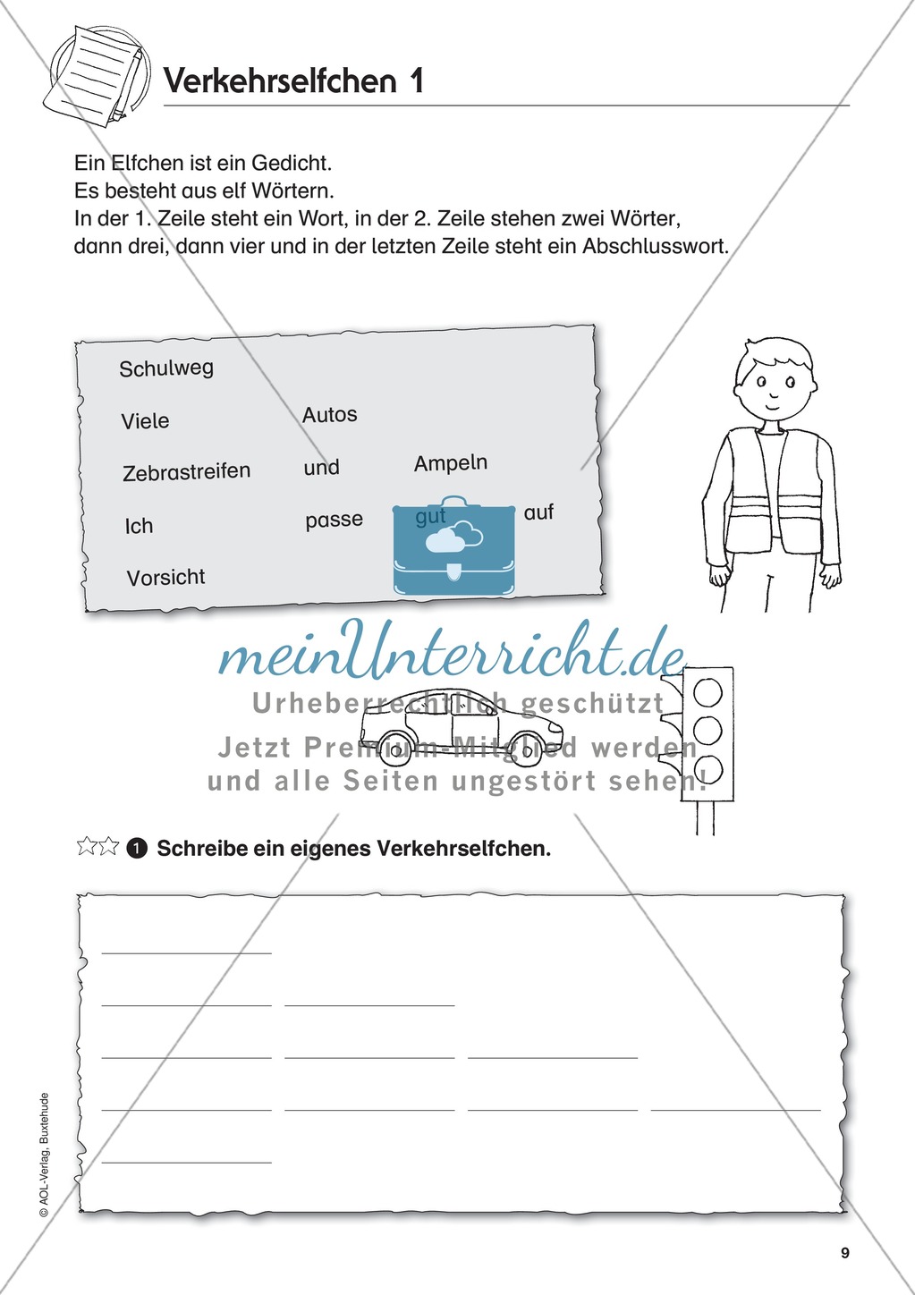 Übungen zur Verkehrserziehung: Verfassen von Verkehrselfchen Preview 1