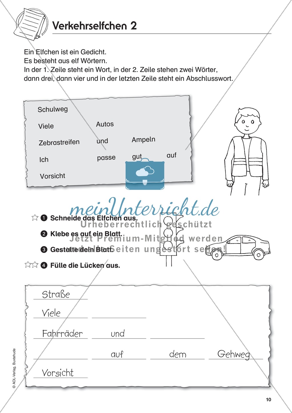 Übungen zur Verkehrserziehung: Verfassen von Verkehrselfchen Preview 2