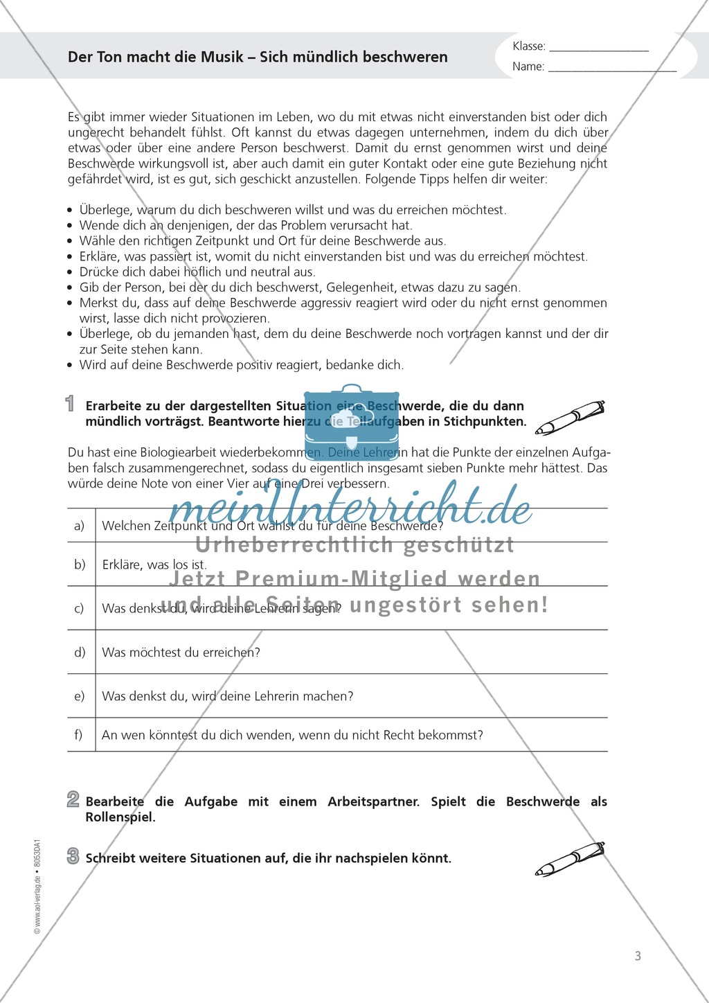 Alltagskompetenz: Beschwerdebrief schreiben Preview 1