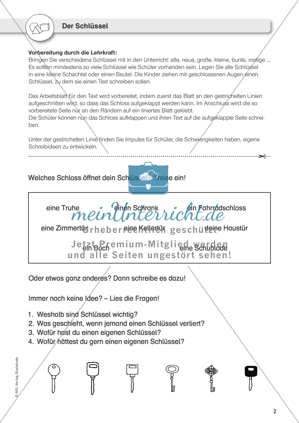Gegenstände als Schreibanlass: der Schlüssel (mit Bastelvorlage) Preview 1