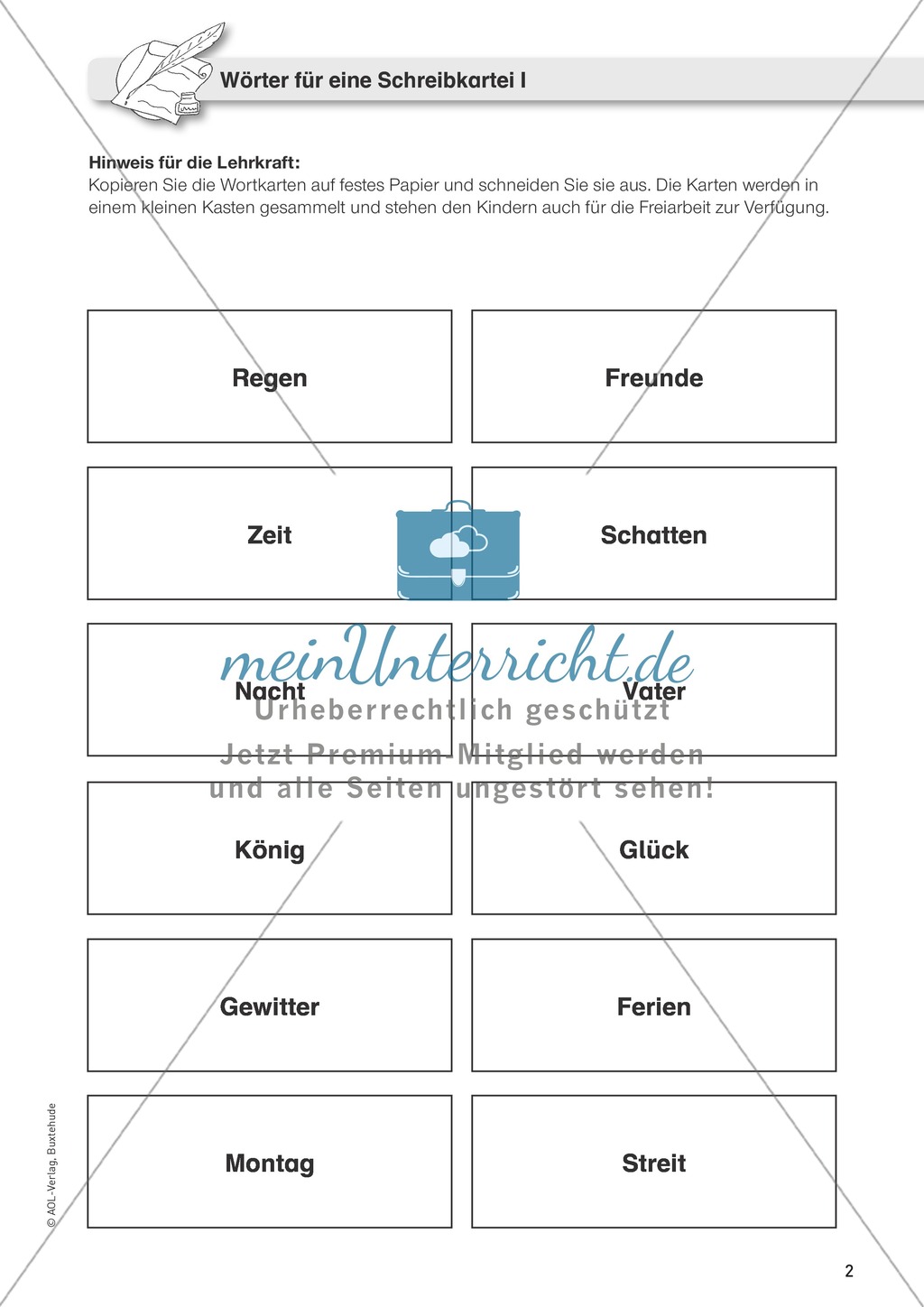 Wörter für die Rechtschreibkartei Preview 1