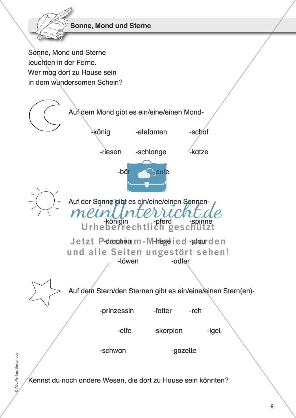 Kreatives Schreiben anhand der Himmelskörper Sonne, Mond und Sterne Preview 1