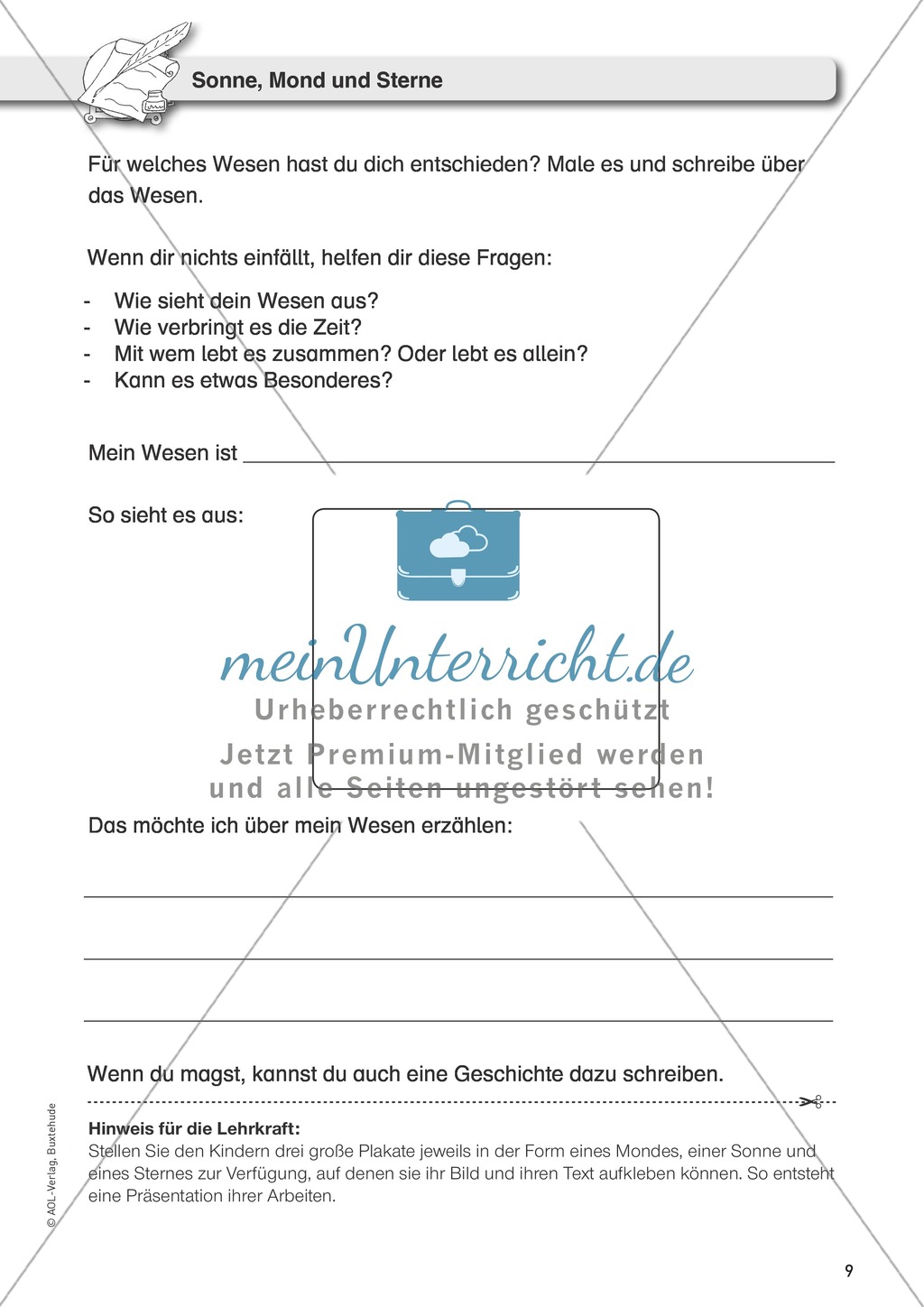 Kreatives Schreiben anhand der Himmelskörper Sonne, Mond und Sterne Preview 2
