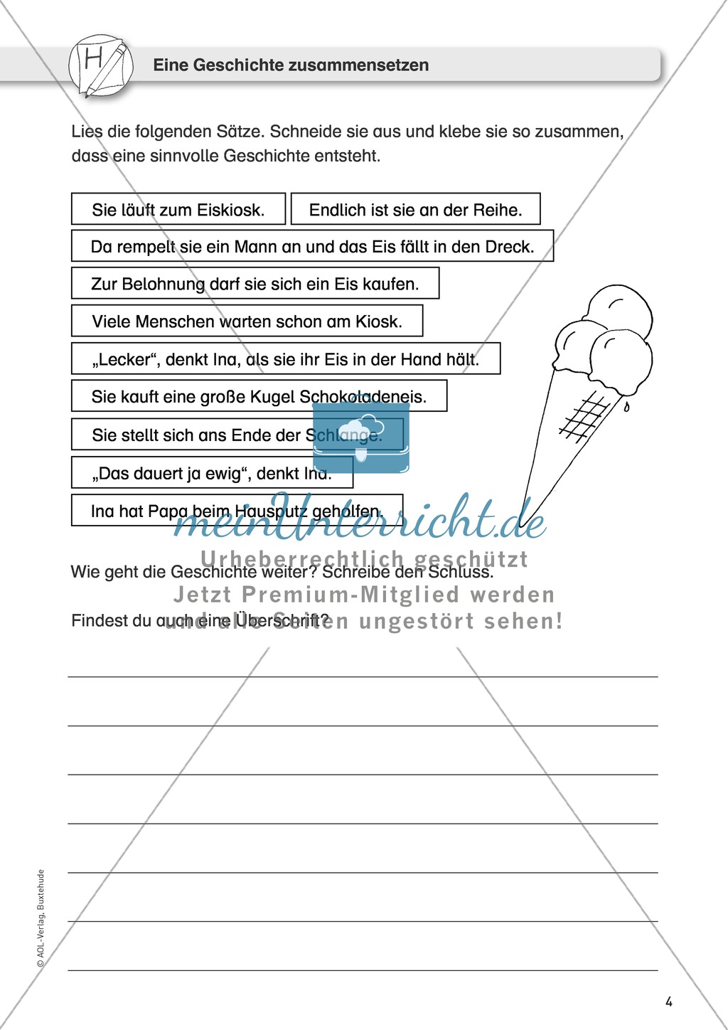 Förderhilfe bei Schreibschwierigkeiten: Eine Geschichte zusammensetzen Preview 1