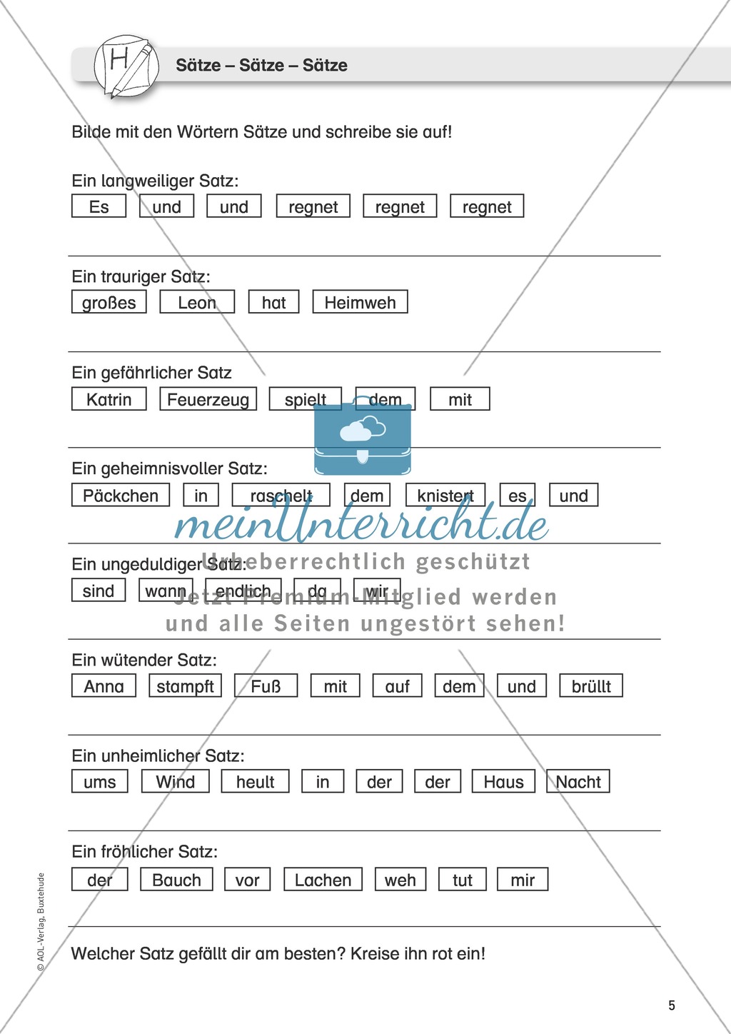 Förderhilfe bei Schreibschwierigkeiten: Aus Wörtern Sätze bilden Preview 1