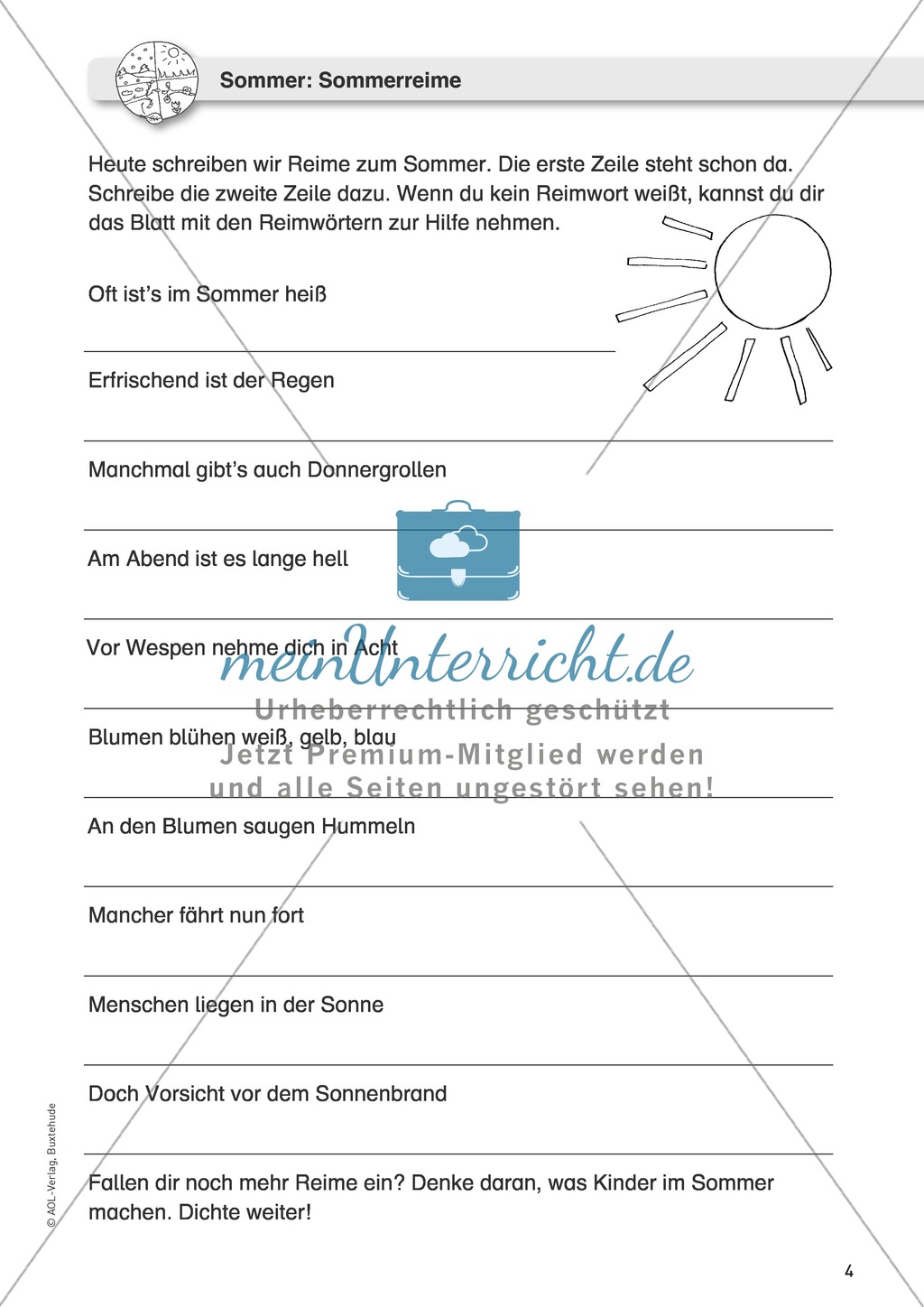 Jahreszeitliche Schreibanlässe: Sommer: Reimwörtern + Wortschatz Preview 1