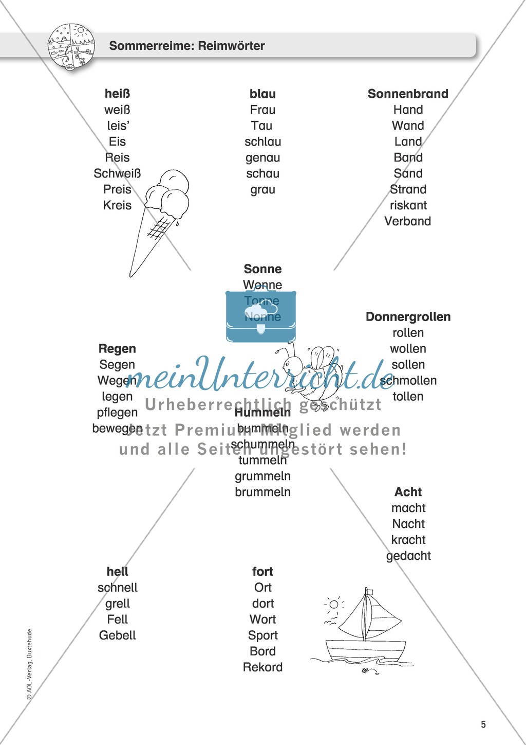 Jahreszeitliche Schreibanlässe: Sommer: Reimwörtern + Wortschatz Preview 2