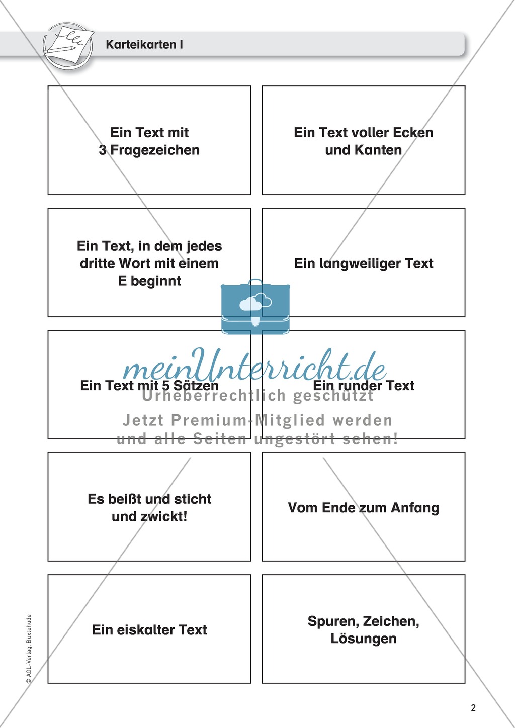 Karteikarten, Anregung zur Textproduktion Preview 1
