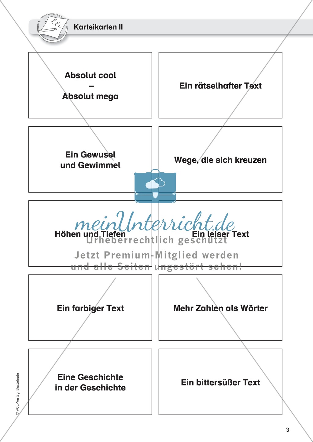 Karteikarten, Anregung zur Textproduktion Preview 2
