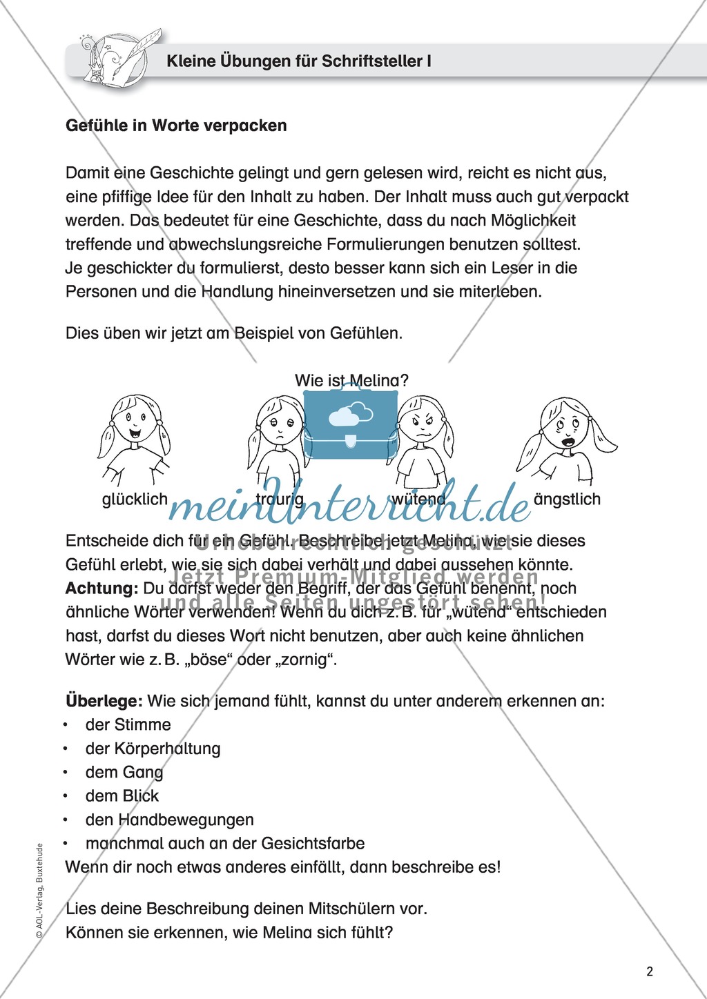 Fantasiegeschichten als Schreibanlass: Die Beschreibung von Gefühlen Preview 1