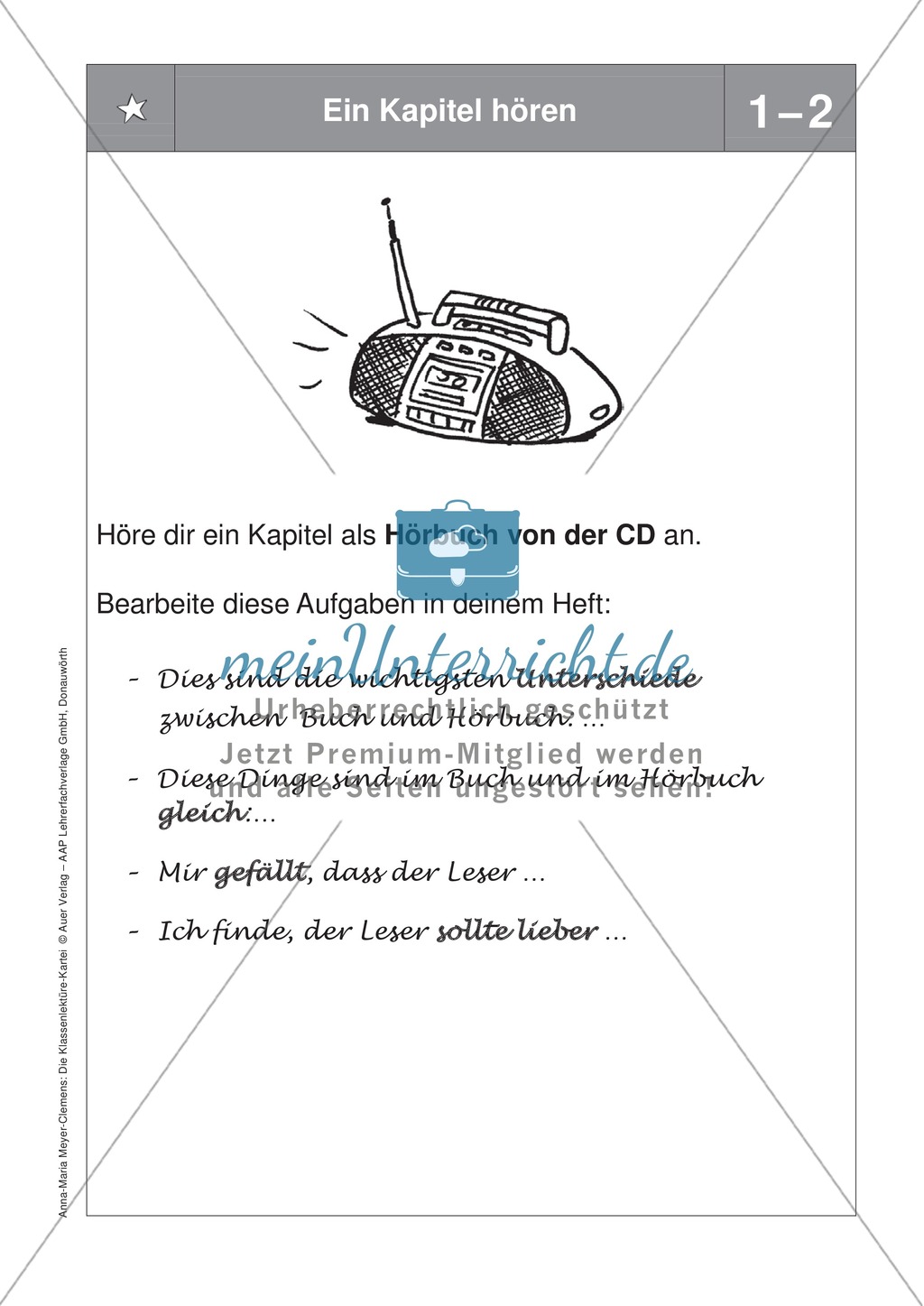 Übungen zur Klassenlektüre: Arbeitskarteikarten zum besseren Verstehen eines Buches + Arbeitsplan und Reflexionsbogen Preview 1