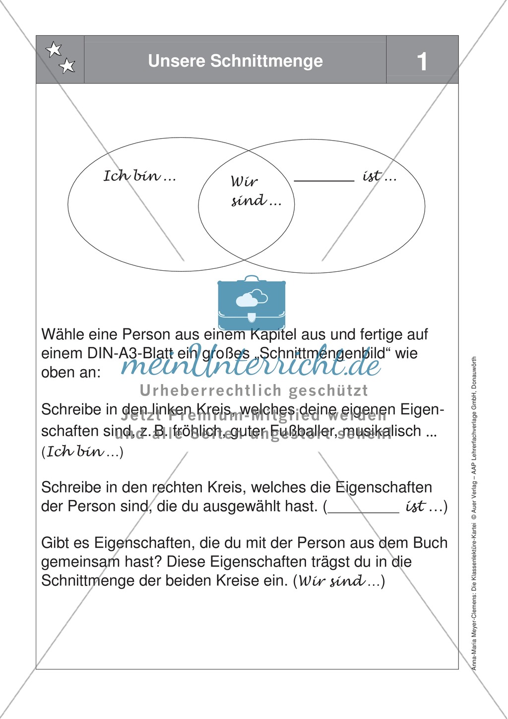 Eine Lektüre lesen: Die Schnittmenge zwischen der eigenen Person und einer Romanfigur herstellen + Reflexionsbogen Preview 1