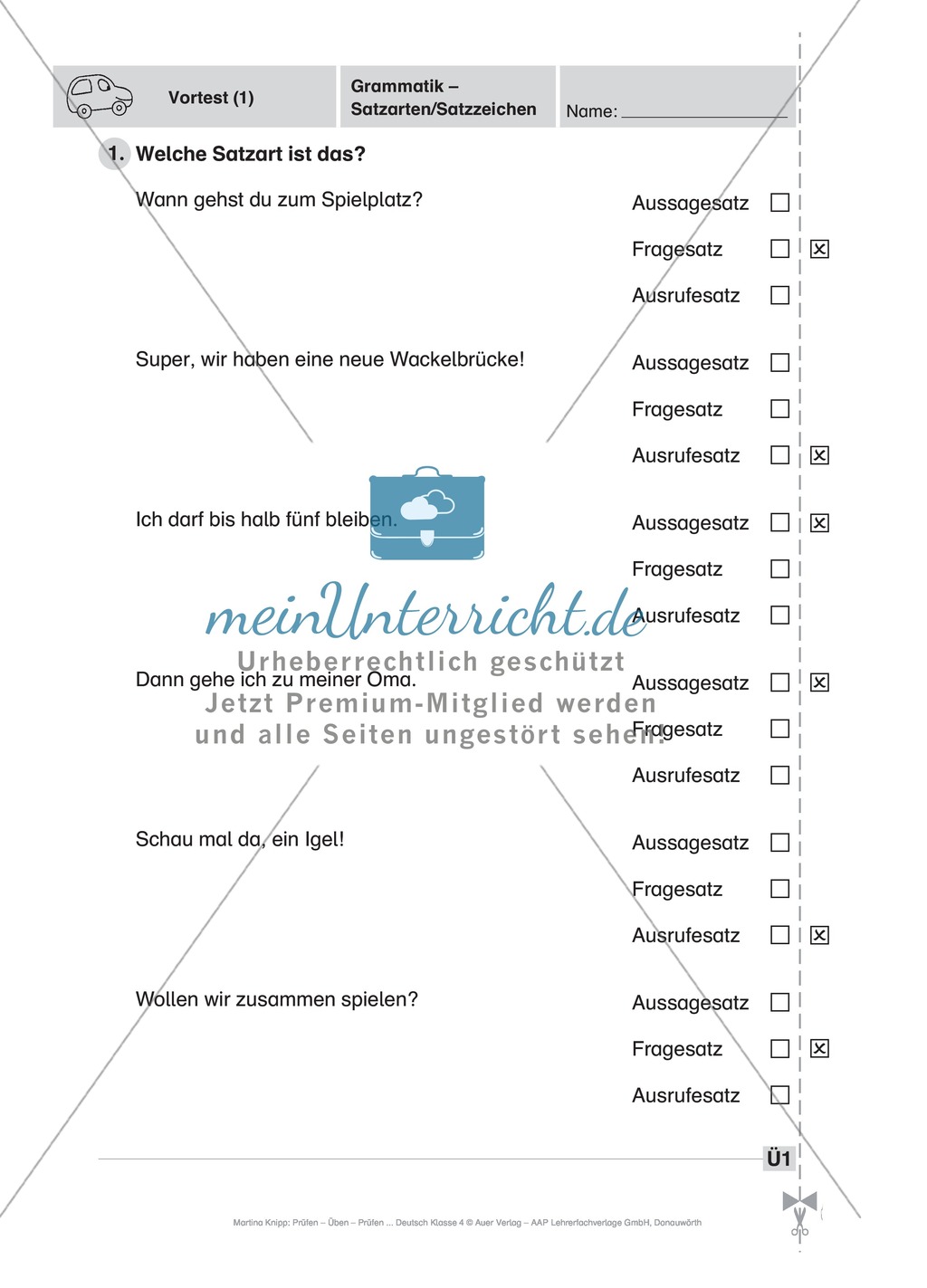 Deutsch-Fahrschule: Vortest über Satzarten und Satzzeichen Preview 1