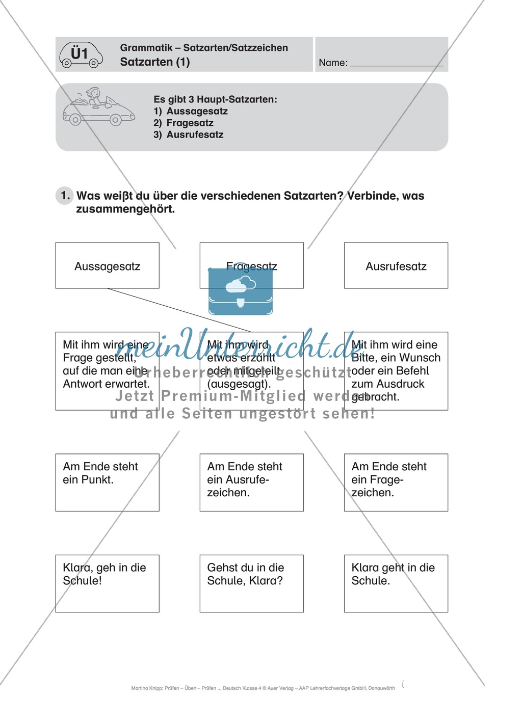Deutsch-Fahrschule: Übungen zu den drei Haupt-Satzarten Preview 1