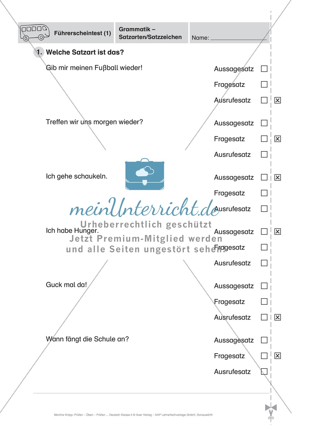 Deutsch-Fahrschule: Test über die drei Haupt-Satzarten Preview 1