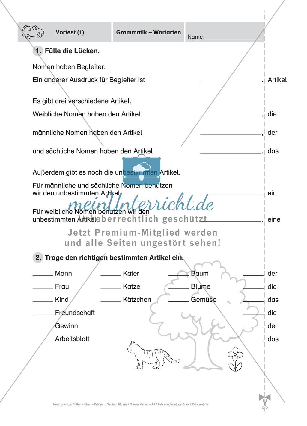 Grammatik-Wortarten: Bestimmte/unbestimmte Artikel und Präpositionen erkennen und einsetzen Preview 1
