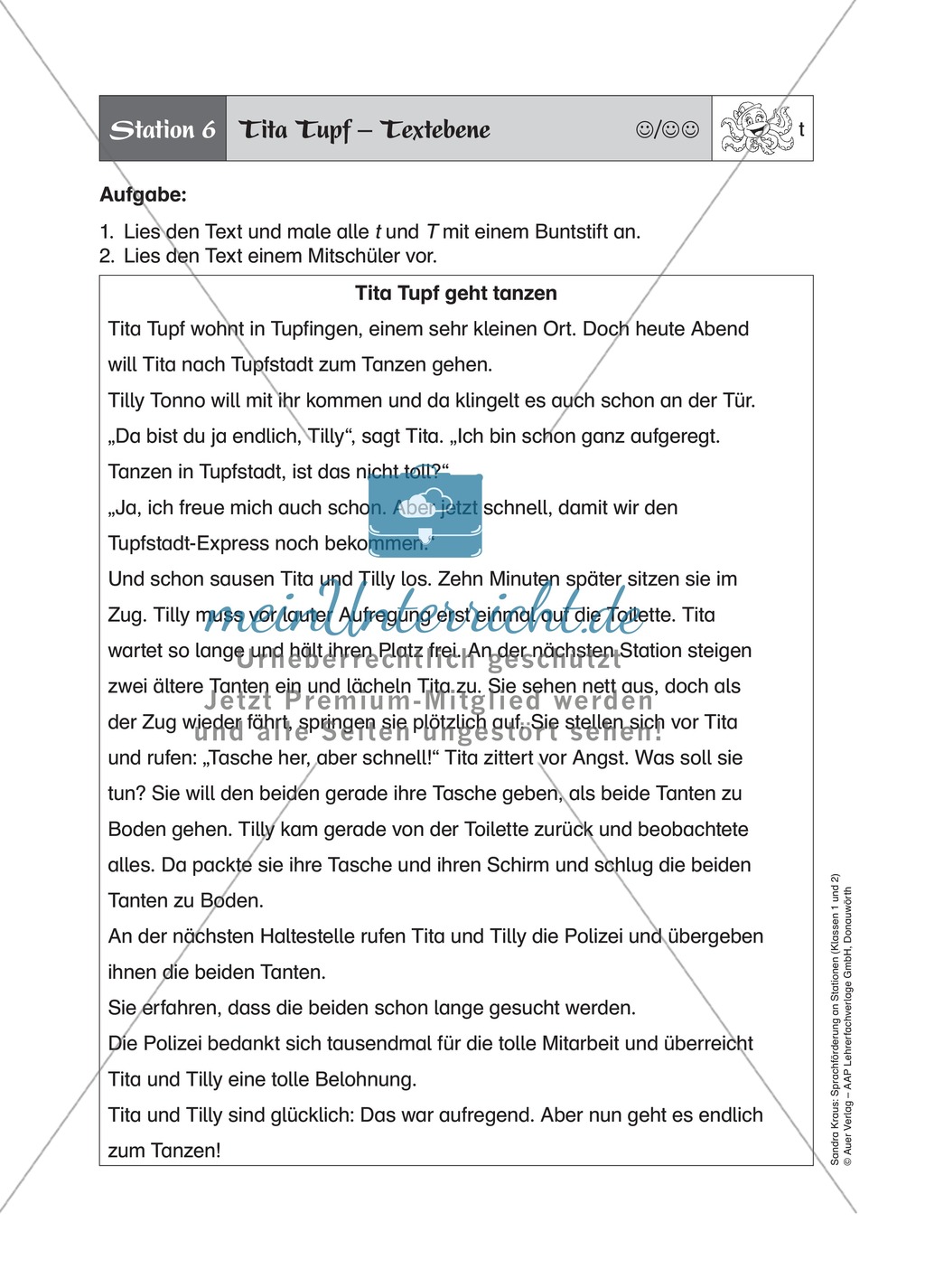 Arbeit an Stationen zum t-Laut: Erkennen von t-Lauten auf der Textebene Preview 1