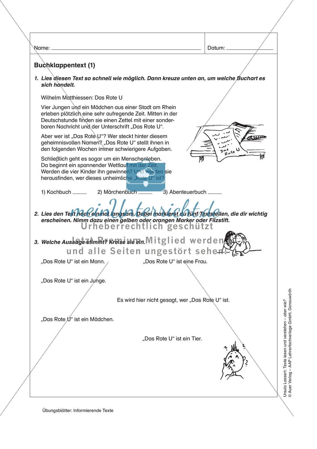Informierende Texte lesen und verstehen: Einen Buchklappentext erschließen Preview 1