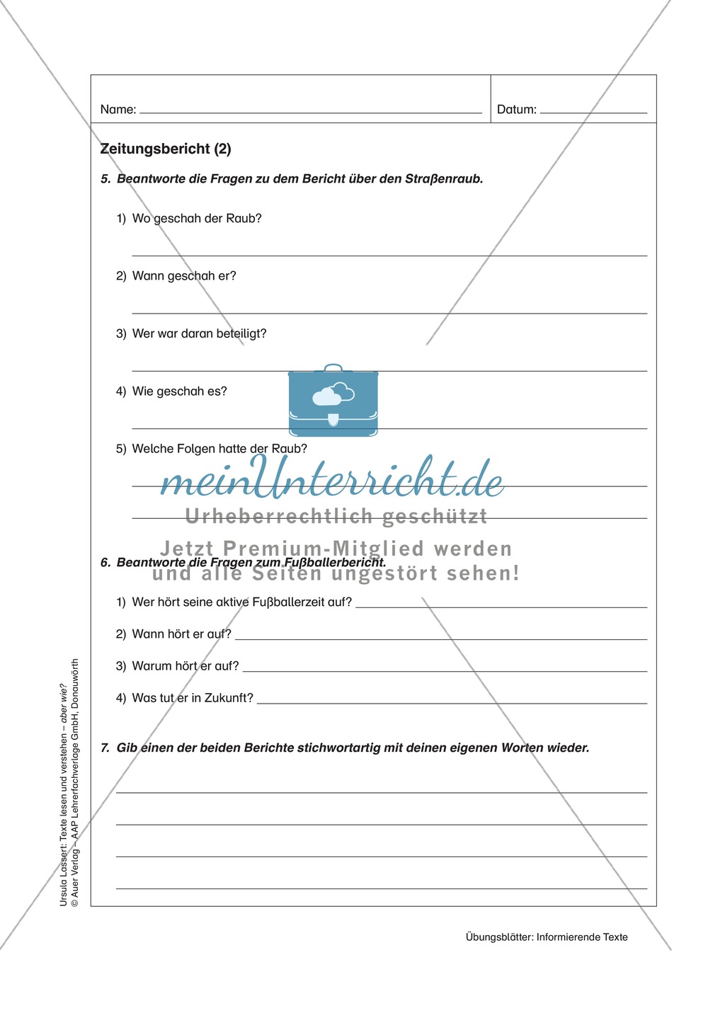 Informierende Texte lesen und verstehen: Einen Zeitungsbericht lesen + inhaltliche Fragen beantworten Preview 2