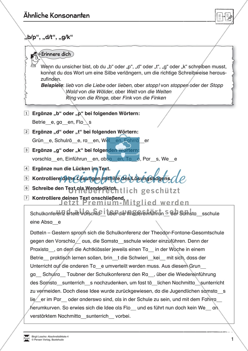 Abschreibdiktate: Lückentexte zu ähnlichen Konsonanten Preview 1