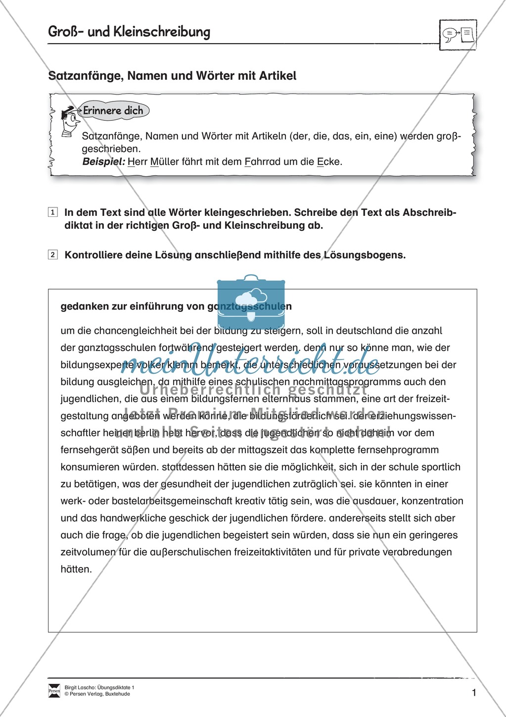 Übungsdiktate: Groß- und Kleinschreibung Preview 1