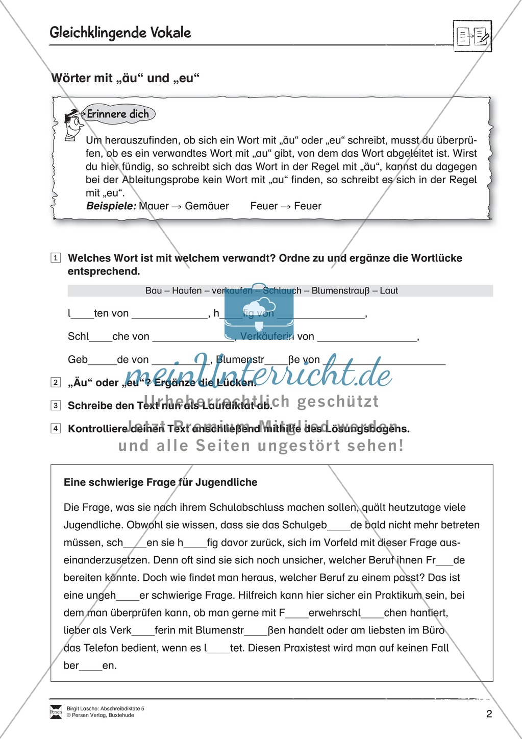 Abschreibdiktate: Gleichklingende Vokale - Wortlücken Preview 2