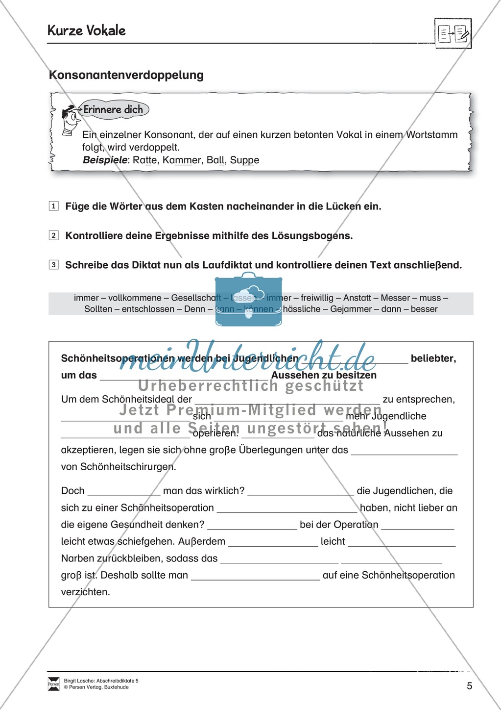 Abschreibdiktate: kurze Vokale - Konsonanten: Lückentext Preview 1