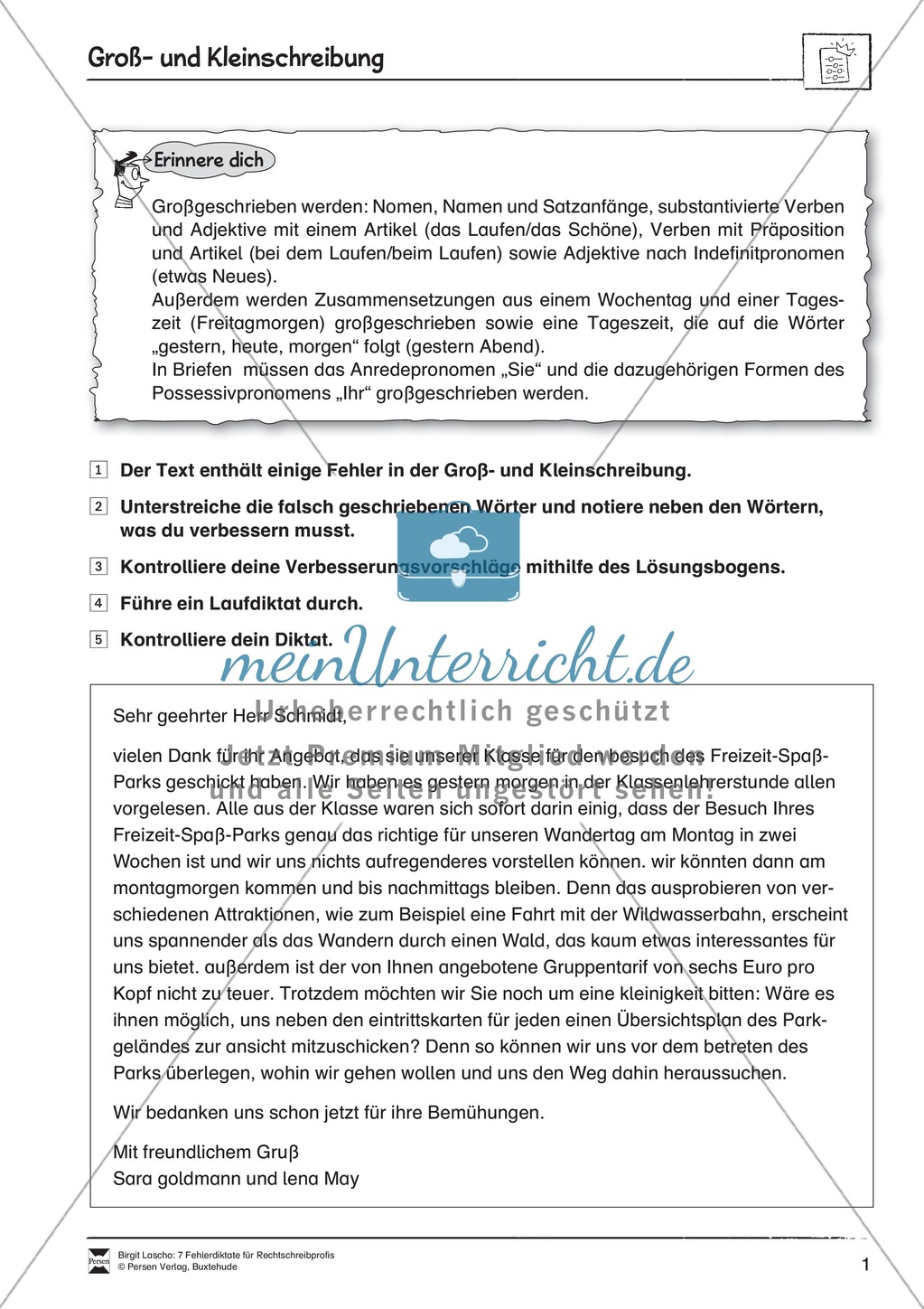 Rechtschreibtraining anhand von Fehlerdiktaten - Groß- und Kleinschreibung + Getrennt- und Zusammenschreibung Preview 1