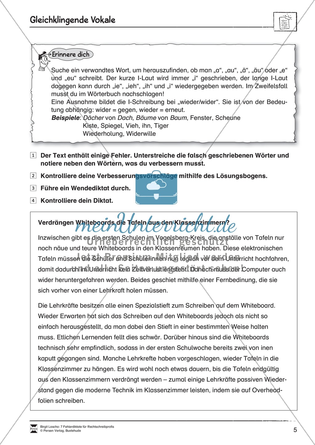 Rechtschreibtraining anhand von Fehlerdiktaten - Gleichklingende und kurze Vokale Preview 1