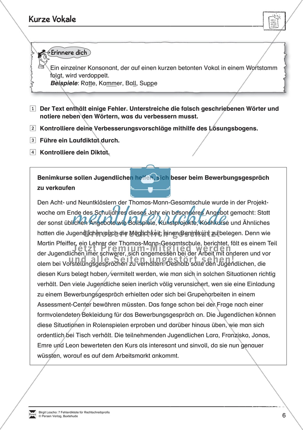 Rechtschreibtraining anhand von Fehlerdiktaten - Gleichklingende und kurze Vokale Preview 2