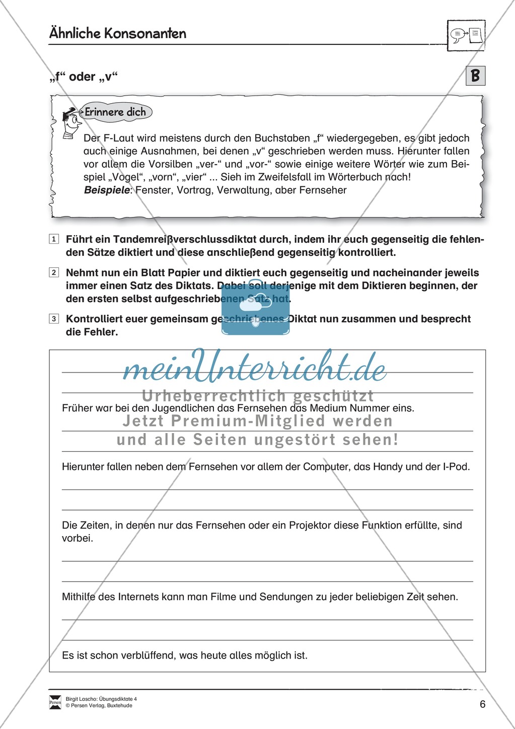 Übungsdiktate: Ähnliche Konsonante - Wortlücken Preview 6