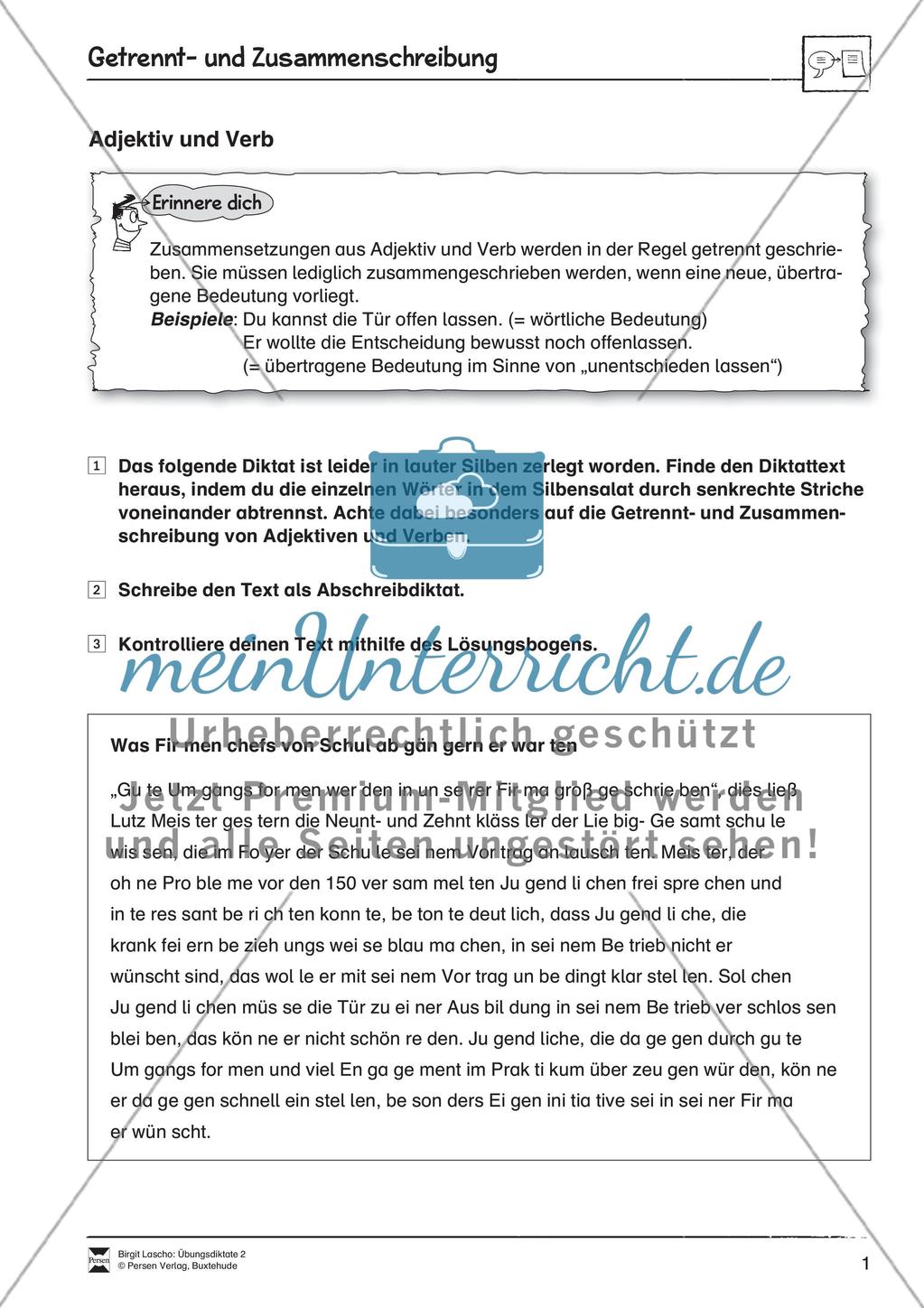 Übungsdiktate: Getrennt- und Zusammenschreibung Preview 1