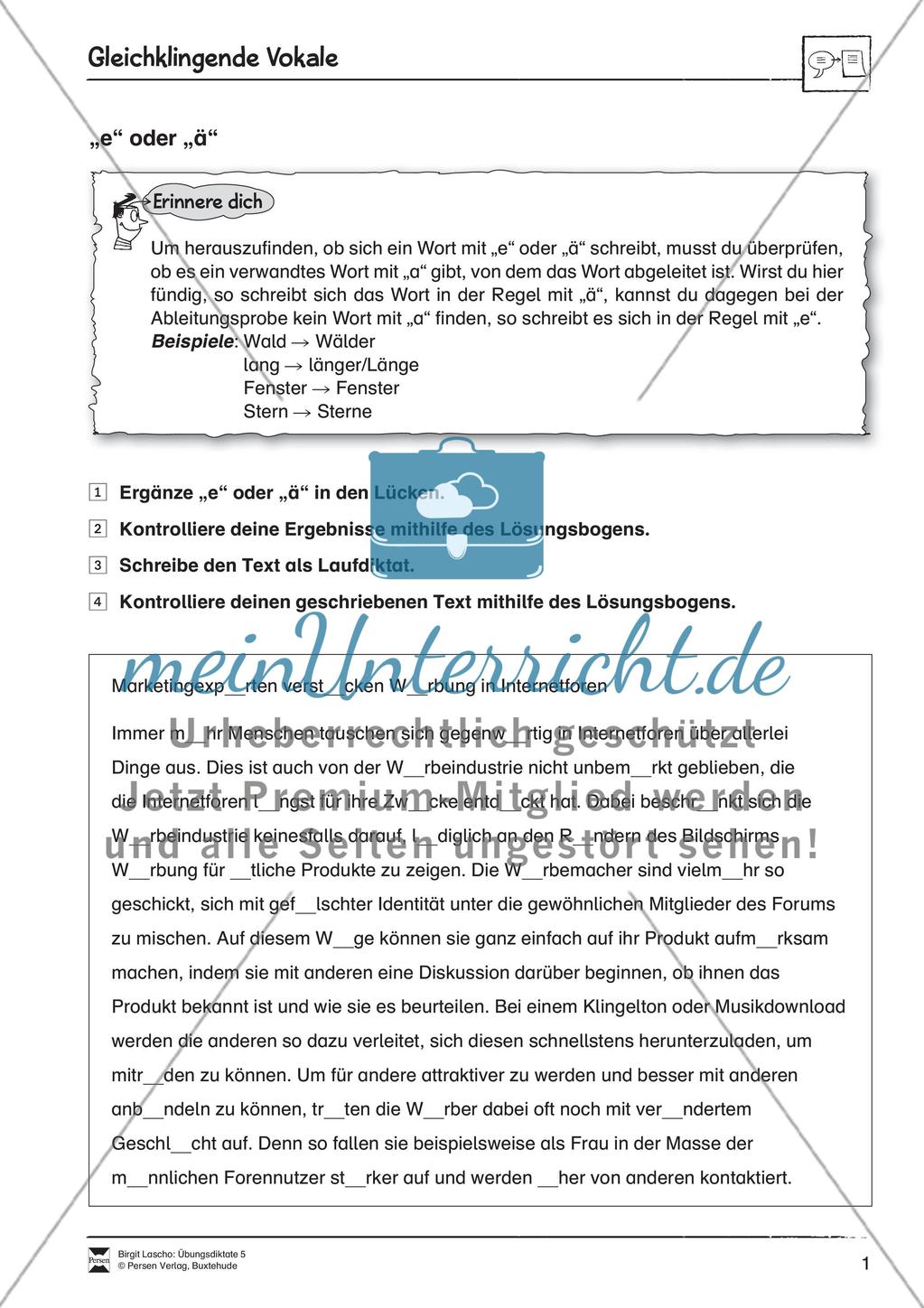 Übungsdiktate: Gleichklingende Vokale Preview 1