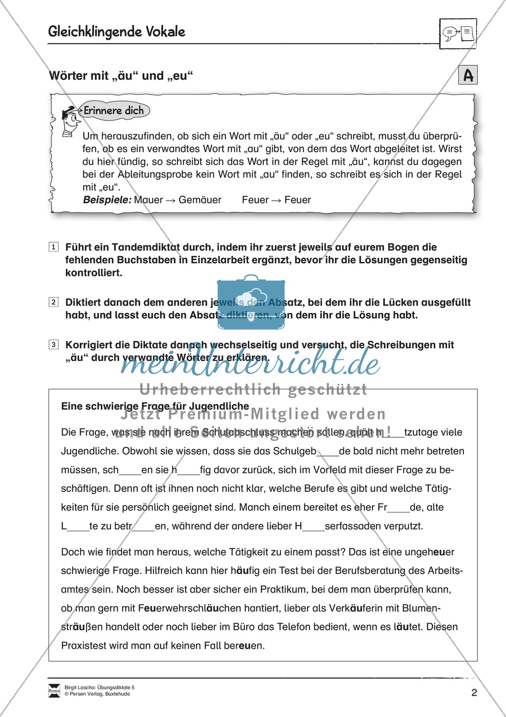 Übungsdiktate: Gleichklingende Vokale Preview 2