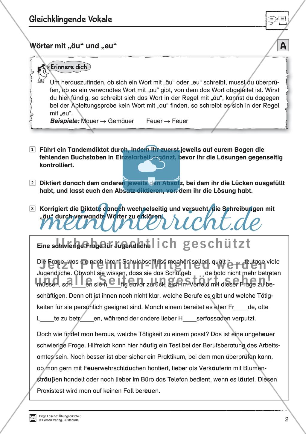 Übungsdiktate: Gleichklingende Vokale Preview 2