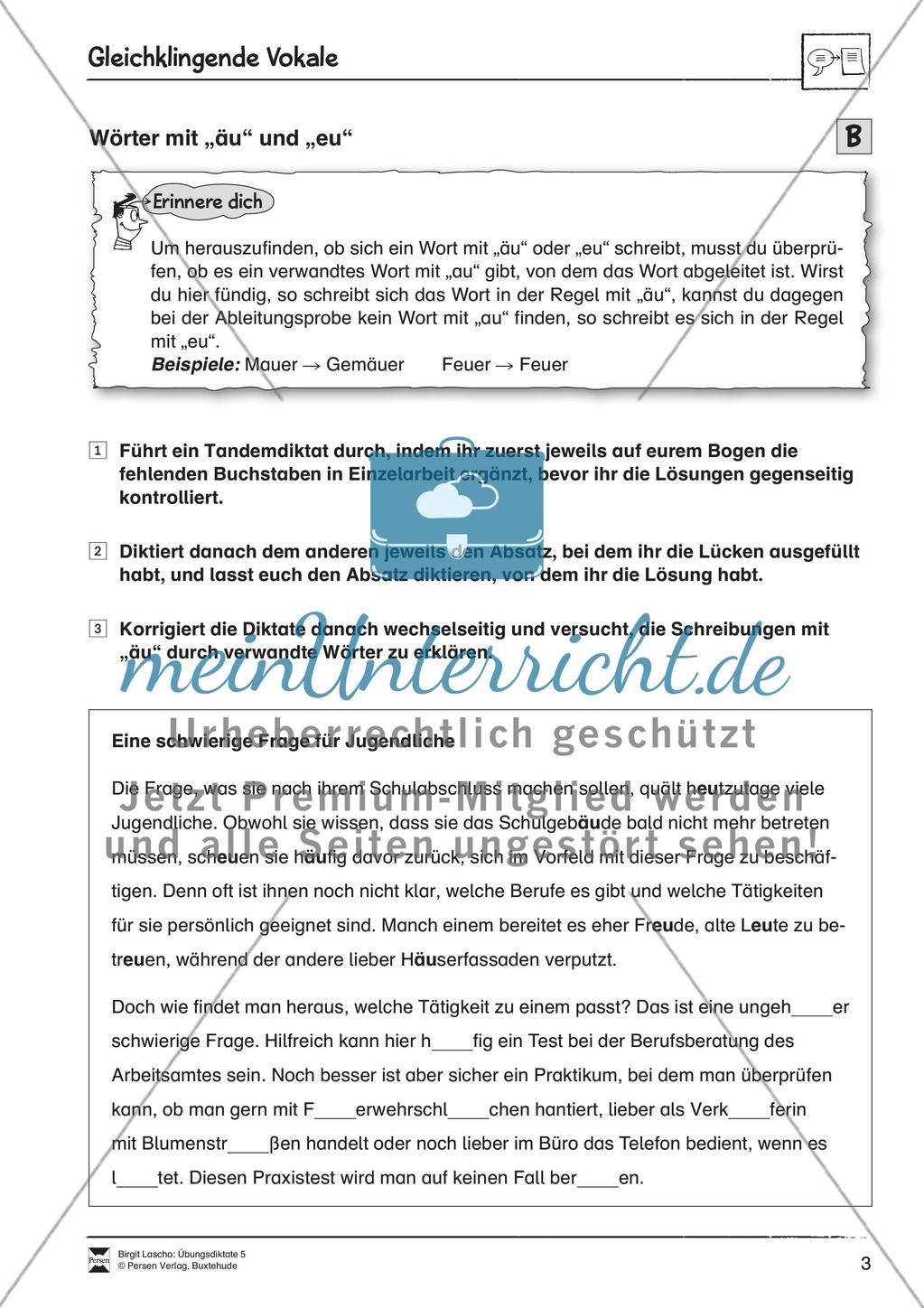 Übungsdiktate: Gleichklingende Vokale Preview 3