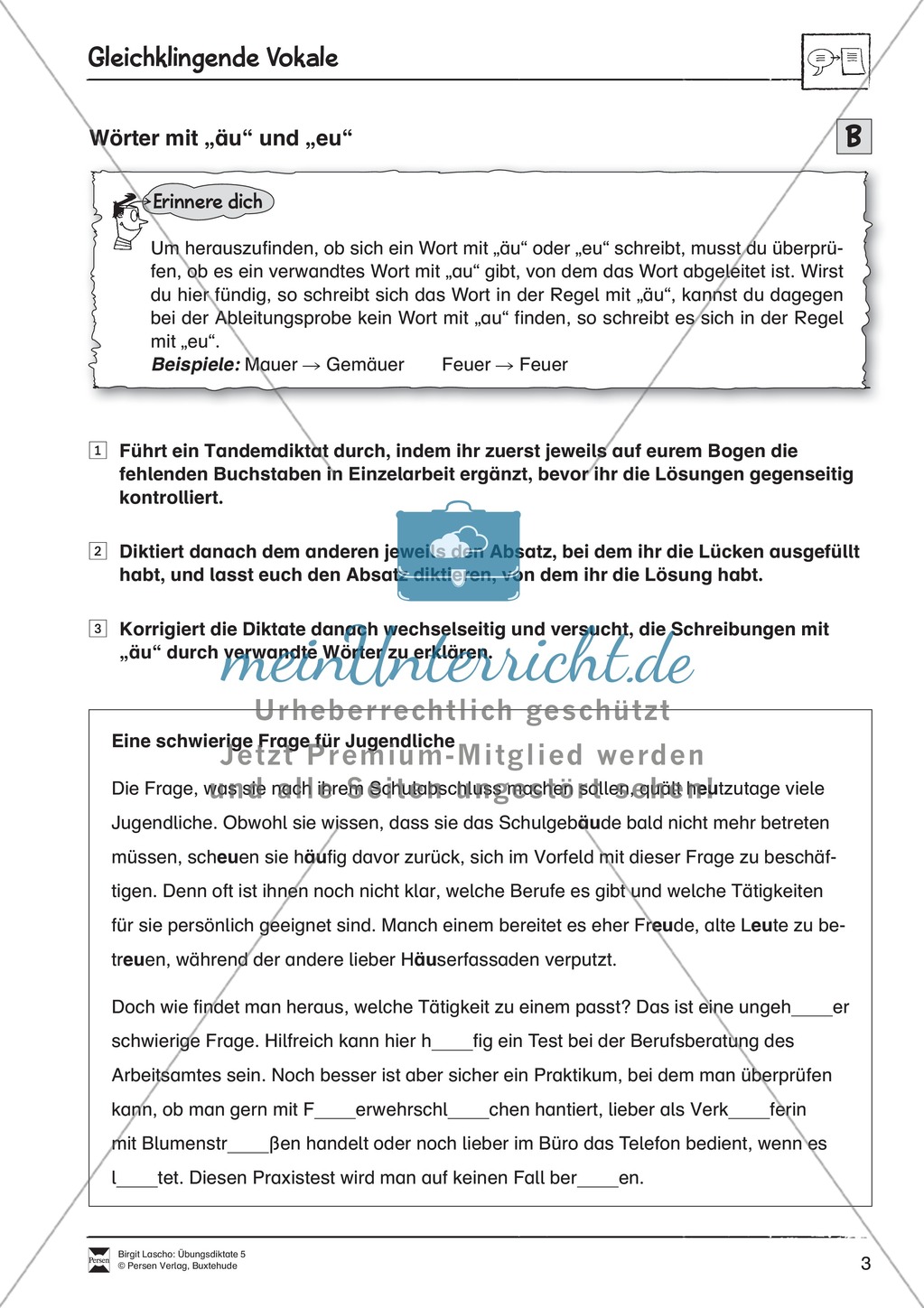 Übungsdiktate: Gleichklingende Vokale Preview 3