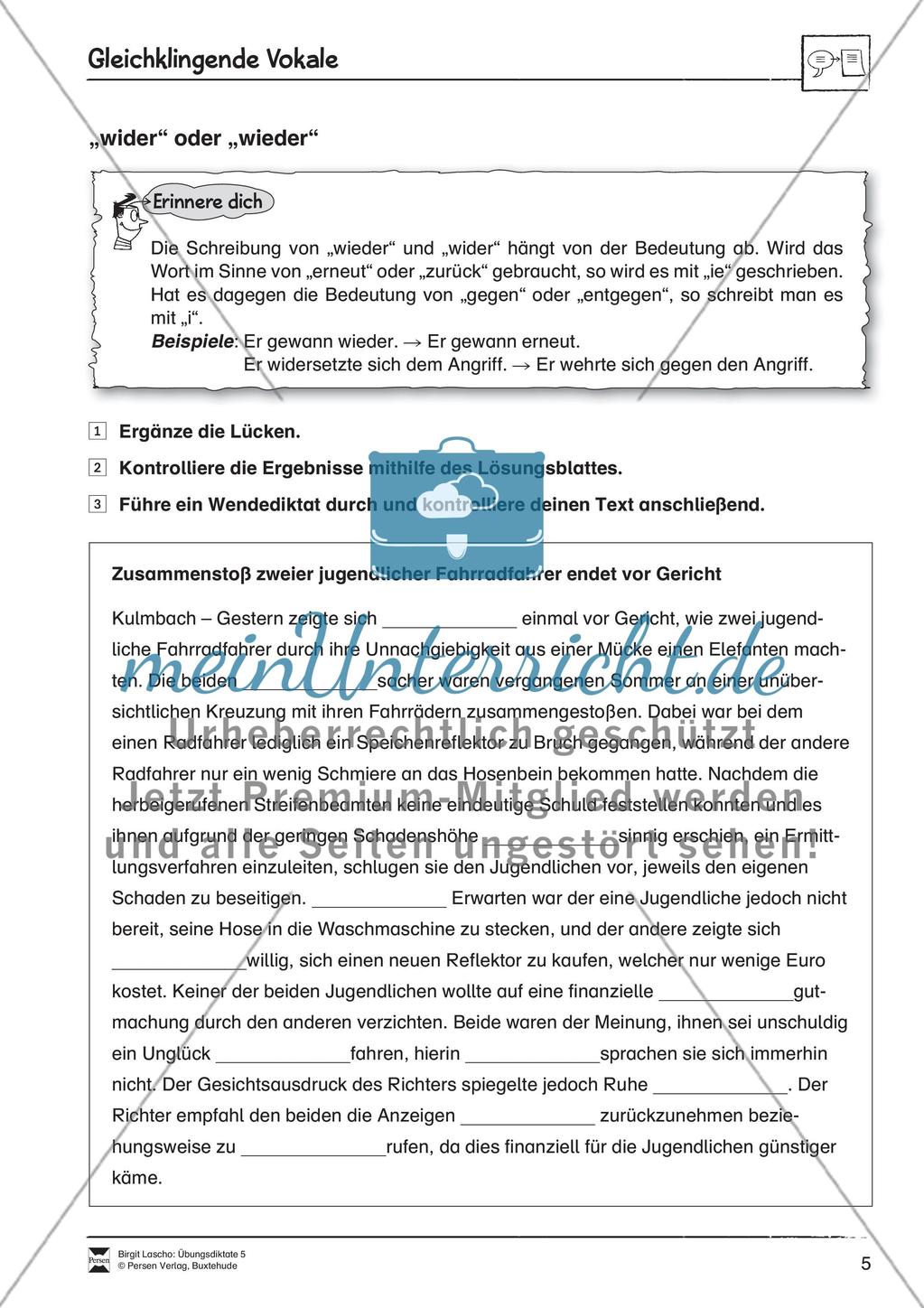 Übungsdiktate: Gleichklingende Vokale Preview 5