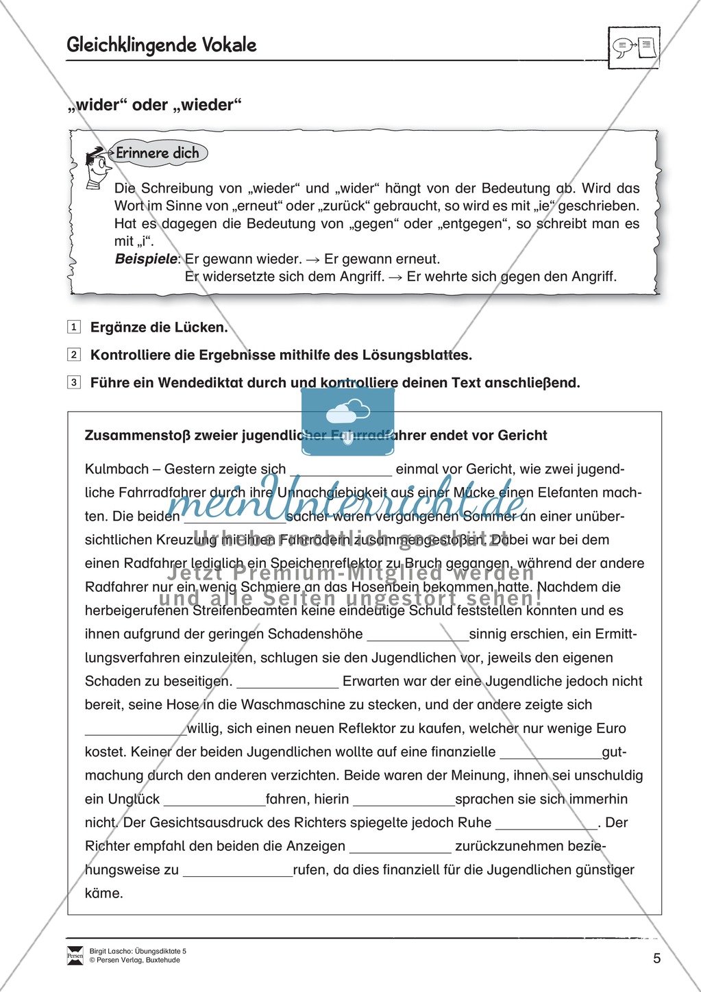 Übungsdiktate: Gleichklingende Vokale Preview 5