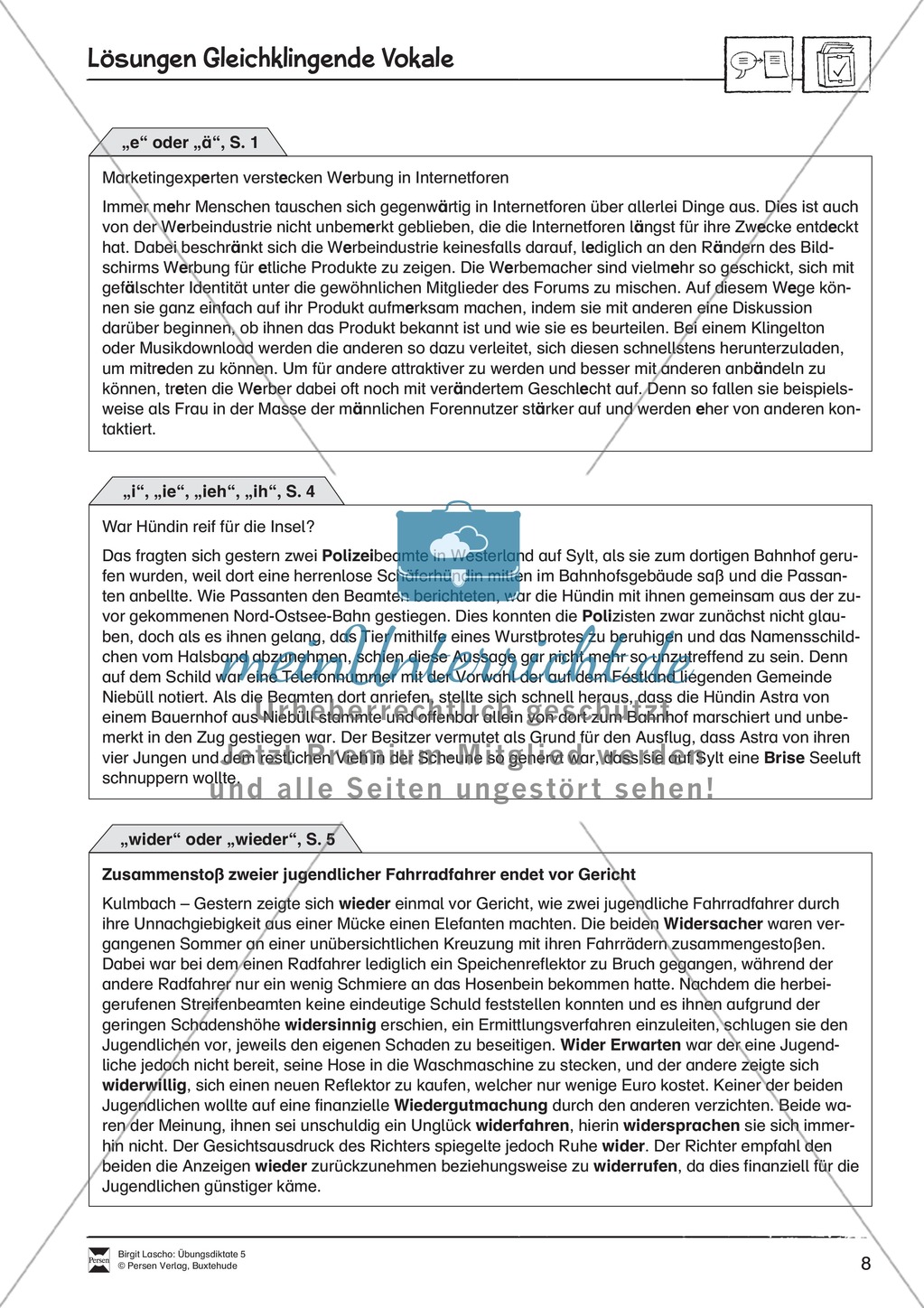 Übungsdiktate: Gleichklingende Vokale Preview 6
