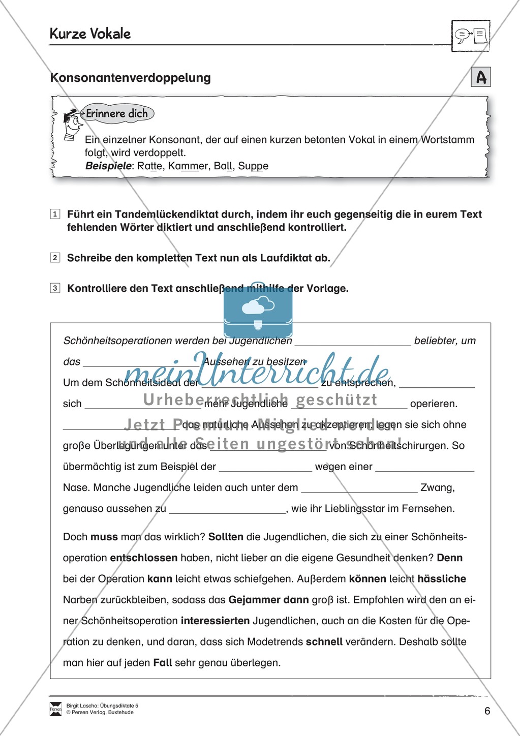 Übungsdiktate: Kurze Vokale Preview 1